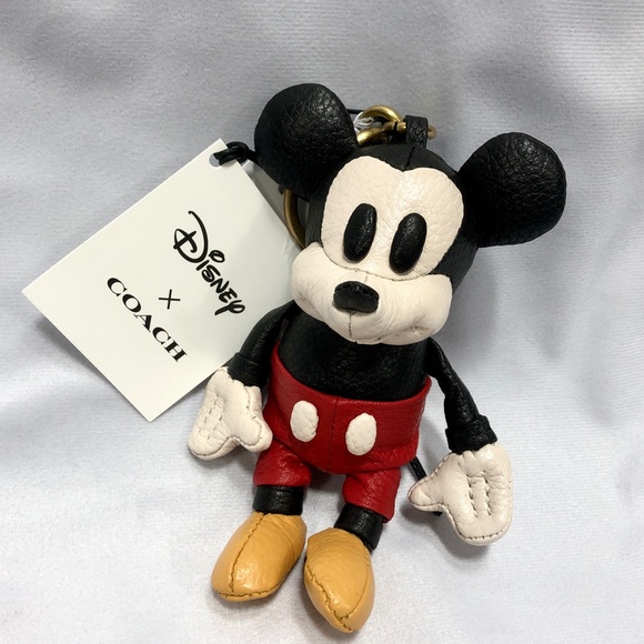 Coach x Disney Mickey Mouse 50th Leather Plush Bag Charm Keychain Fob - NEW - Picture 2 of 5